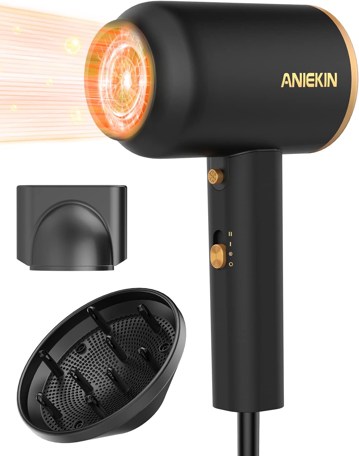 Hair Blow Dryer 1875W with Diffuser, Travel Ionic Hair Dryer, Constant Temperature Hair Care Without Damaging Hair, Black