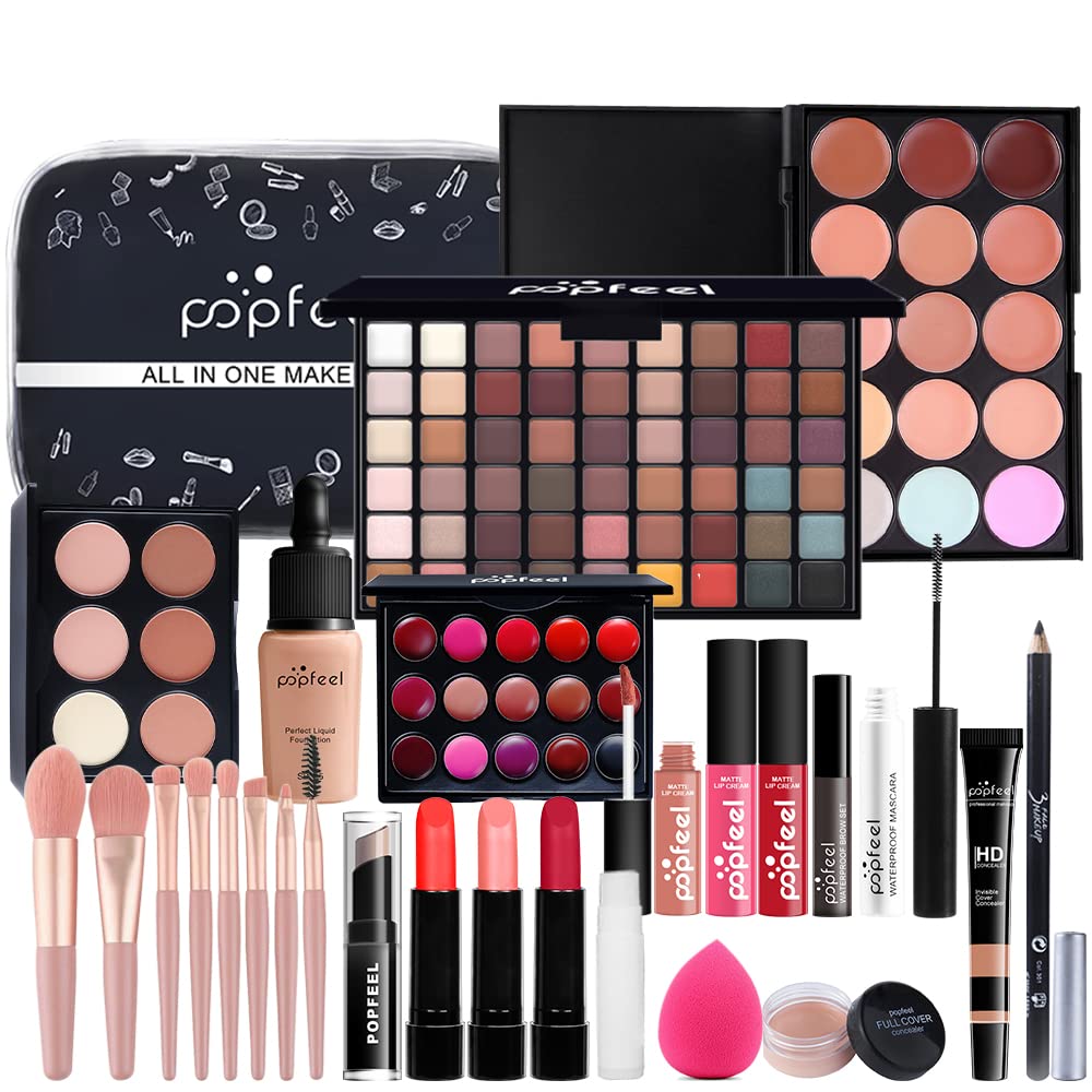 Makeup Kit All-in-one Makeup Gift Set for Women Full Kit, Eyeshadow Palette, Lip Gloss Set, Lipstick, Blush, Foundation, Concealer, Mascara, Eyebrow Pencil,Include Makeup Brush Set (KIT019)