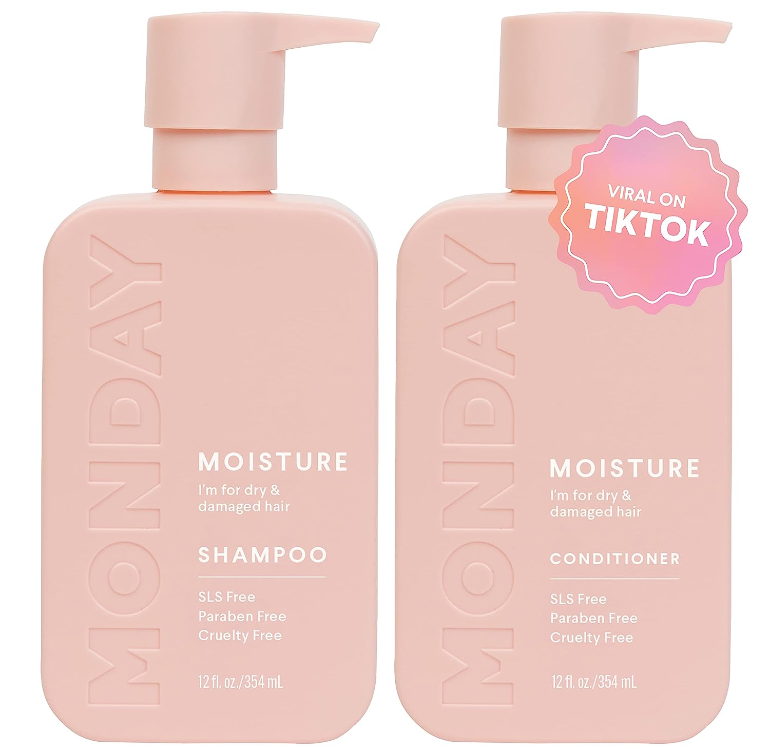 Moisture Shampoo + Conditioner Set (2 Pack) 12oz Each, Dry, Coarse, Stressed, Coily & Curly Hair, Made from Coconut Oil, Rice Protein, Shea Butter, & Vitamin E, 100% Recyclable Bottles