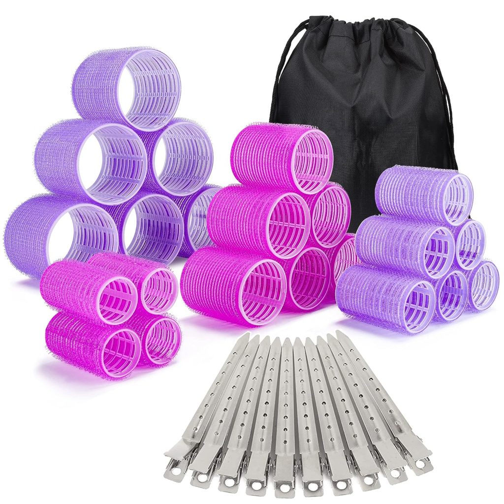 33 Pcs Hair Rollers set, Self Grip Hair Rollers for Long Medium Short Hair, Jumbo Large medium Hair Curlers (22 Velcro Rollers + 10 Stainless steel Clip +1 Storage Bag)
